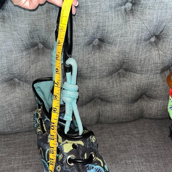 Spartina 449 Mod Black Blue Green Retro Flower Pattern Bucket Bag - Picture 8 of 9